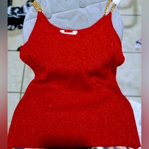 No Boundaries Red Shimmer Red Chain Strap Tank Top Womens Size LG(11-13) NWT